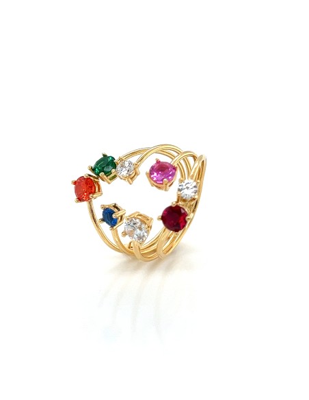 ANILLO CINCO PIEDRAS 3MM Y TRES PIEDRAS 2MM ORO 9K