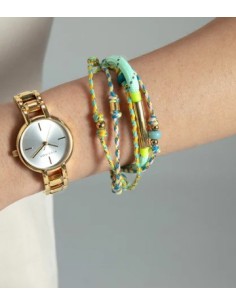 Pulsera de mujer en acero IP dorado, verde 2