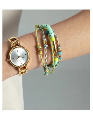 Pulsera de mujer en acero IP dorado, verde