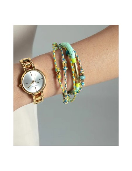 Pulsera de mujer en acero IP dorado, verde