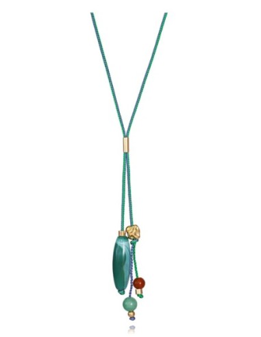 Collar de mujer en acero dorado con cordón verde