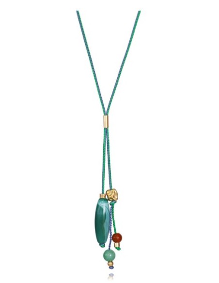 Collar de mujer en acero dorado con cordón verde