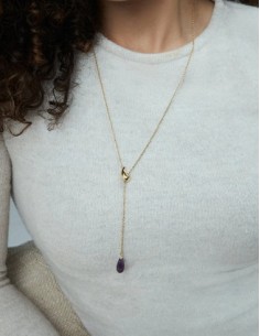 Collar mujer de acero dorado ajustable con piedra 2
