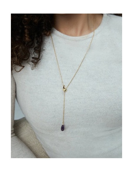 Collar mujer de acero dorado ajustable con piedra