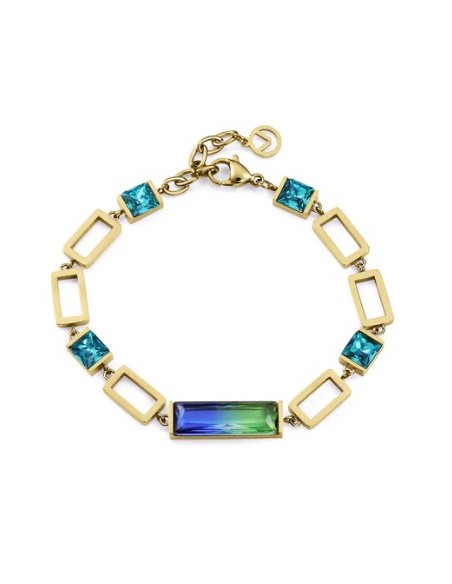 Pulsera de mujer de acero Ip dorado con cristales 