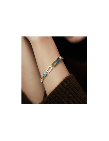 Pulsera de mujer de acero Ip dorado con cristales 