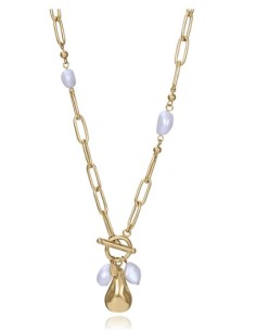 Collar de mujer de acero Ip dorado con perlas 