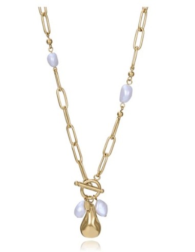 Collar de mujer de acero Ip dorado con perlas 