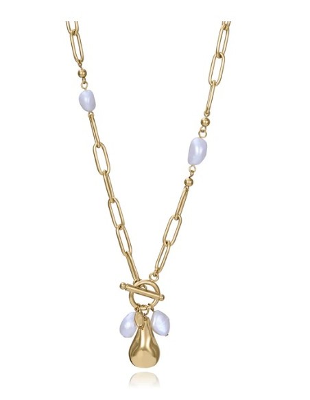 Collar de mujer de acero Ip dorado con perlas 