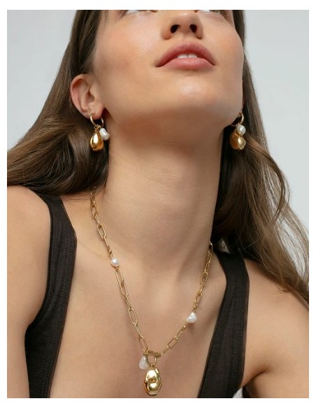 Collar de mujer de acero Ip dorado con perlas 