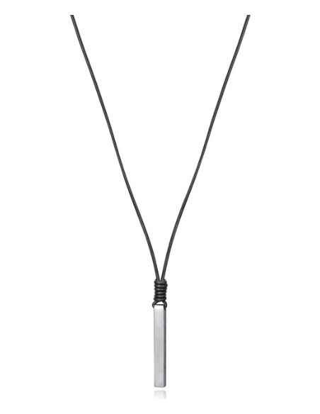 Collar Beat de piel negra con colgante de acero