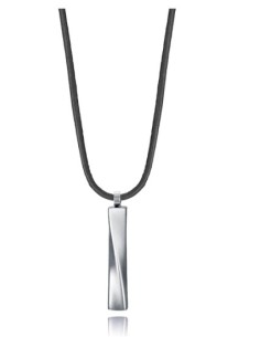 Collar hombre de acero con piel marrón y colgante