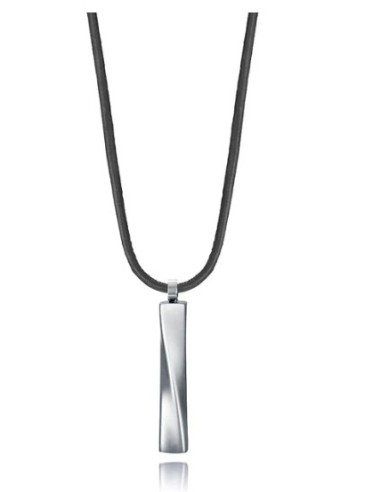 Collar hombre de acero con piel marrón y colgante