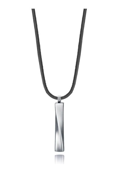 Collar hombre de acero con piel marrón y colgante