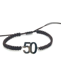 PULSERA MACRAME NEGRO "50" PLATA DE 1ª LEY