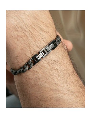 Pulsera de hombre en acero IP gris con cadena