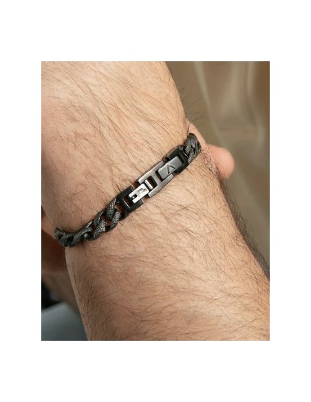 Pulsera de hombre en acero IP gris con cadena