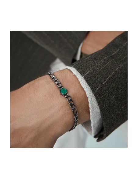 Pulsera de hombre de acero gris cadena con piedra