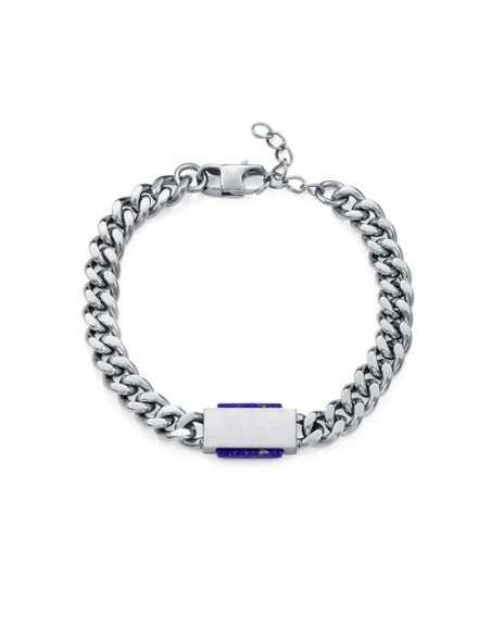 Pulsera de hombre acero con cadena, placa y piedra