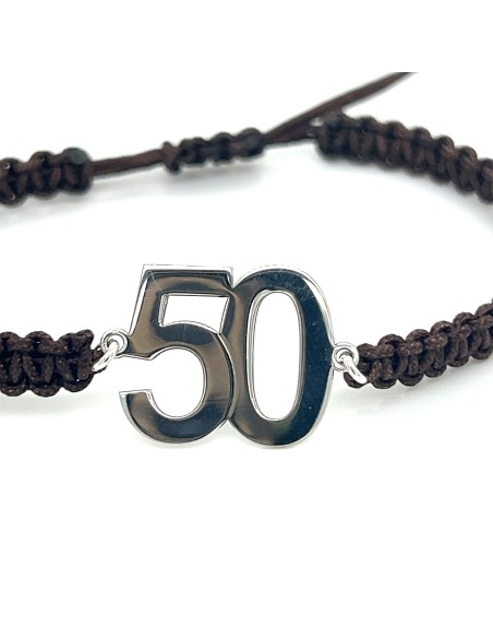 PULSERA MACRAME NEGRO "50" PLATA DE 1ª LEY