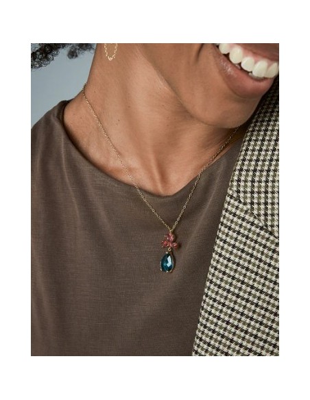 Collar de mujer de acero dorado con cristales