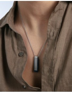 Collar de hombre acero con placa y piedra natural 2