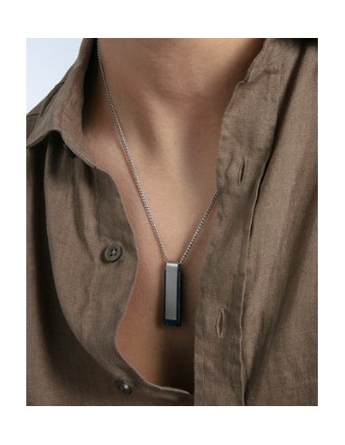 Collar de hombre acero con placa y piedra natural