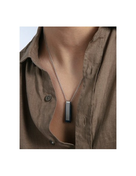 Collar de hombre acero con placa y piedra natural