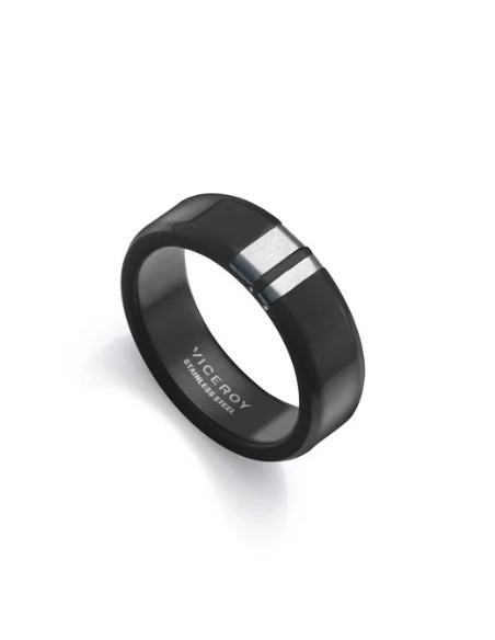 Anillo de acero Ip negro con detalle de acero