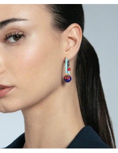 Pendientes de mujer en acero y cordón con piedra 2