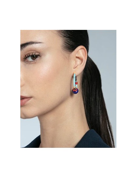 Pendientes de mujer en acero y cordón con piedra