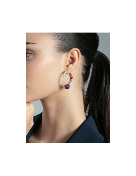 Pendientes de mujer en acero y cordón con piedra