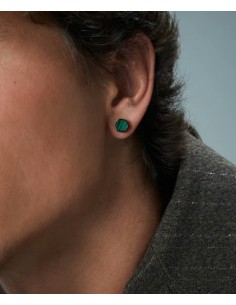 Pendientes de hombre de acero gris con piedra  2