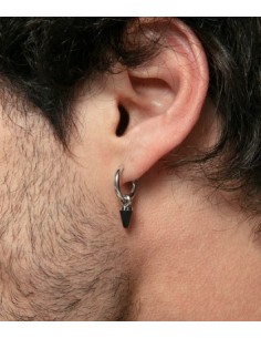Pendientes de hombre en acero con aro y colgante  2