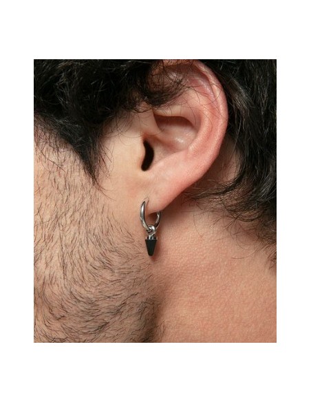 Pendientes de hombre en acero con aro y colgante 