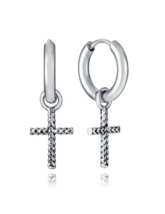 Pendientes de hombre de acero con cruz colgante