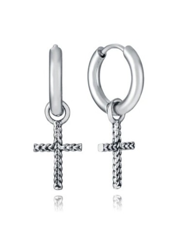 Pendientes de hombre de acero con cruz colgante