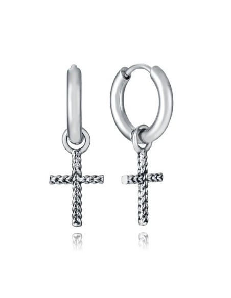 Pendientes de hombre de acero con cruz colgante