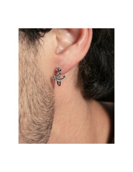 Pendientes de hombre en acero oxidado y ancla