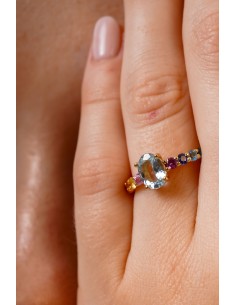 Anillo piedra central aiguamarina oro de 18k  2