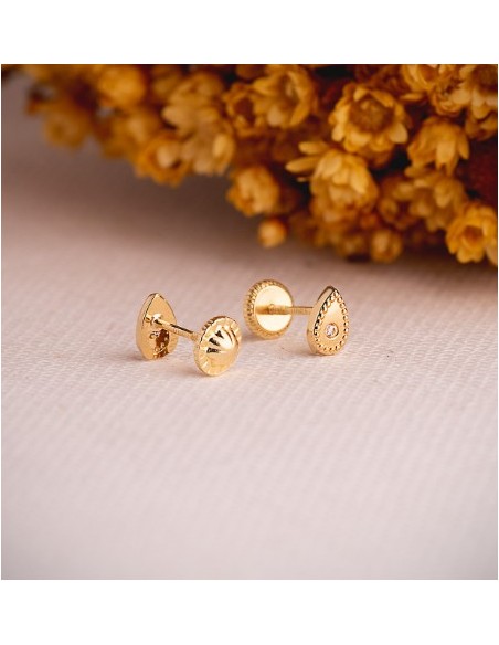 PENDIENTES ORO AMARILLO GOTA CON CIRCONITAS 18k