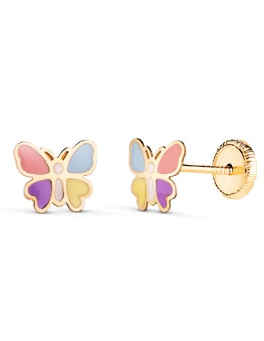 PENDIENTES ORO AMARILLO MARIPOSAS ESMALTADAS 18k
