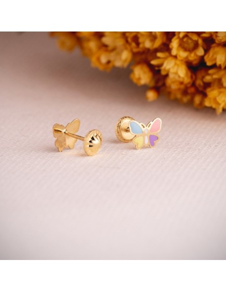 PENDIENTES ORO AMARILLO MARIPOSAS ESMALTADAS 18k