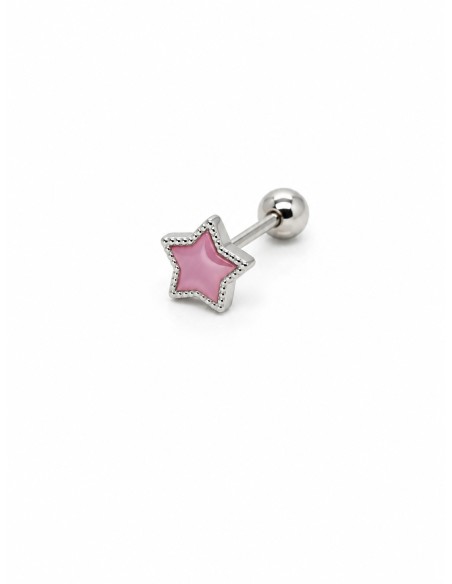 Piercing estrella rosa plata de 1ª ley