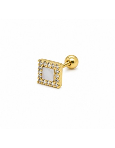 Piercing cuadrado nacar zn plata chapada 1ª ley