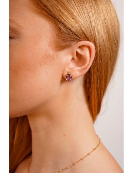 PENDIENTES OVAL GRAPAS AMATISTA CHAPADO