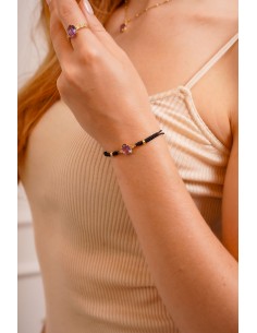 Pulsera oval amatista plata baño de oro 