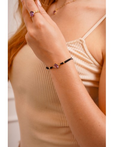 Pulsera oval amatista plata baño de oro 