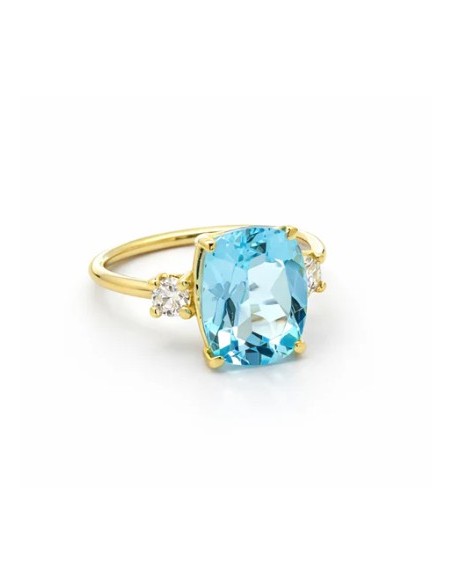 Anillo octogonal topacio y circonitas oro 9k