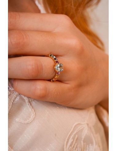 Anillo piedra central aiguamarina oro de 18k 